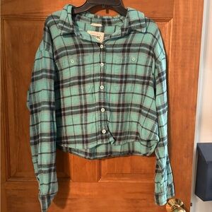 American Eagle Outfitters Teal Plaid Button Down Shirt